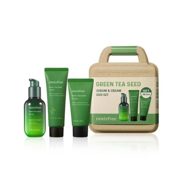 New 3PC Korean Innisfree Green Tea Seed Serum & Cream Duo Set K-Beauty Sealed